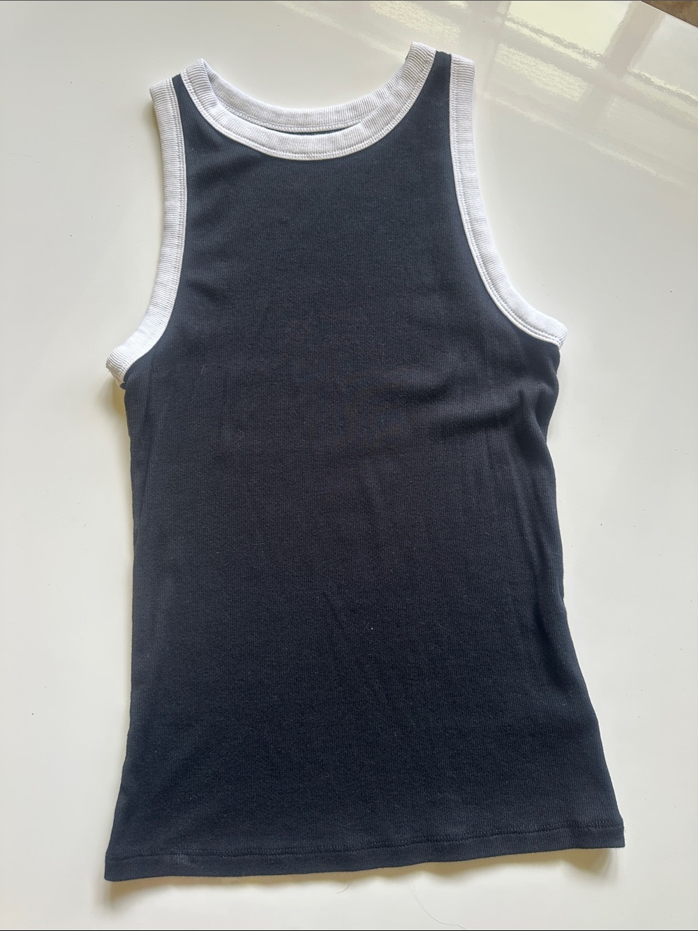 a new day Ribbed Black Tank with White Trim